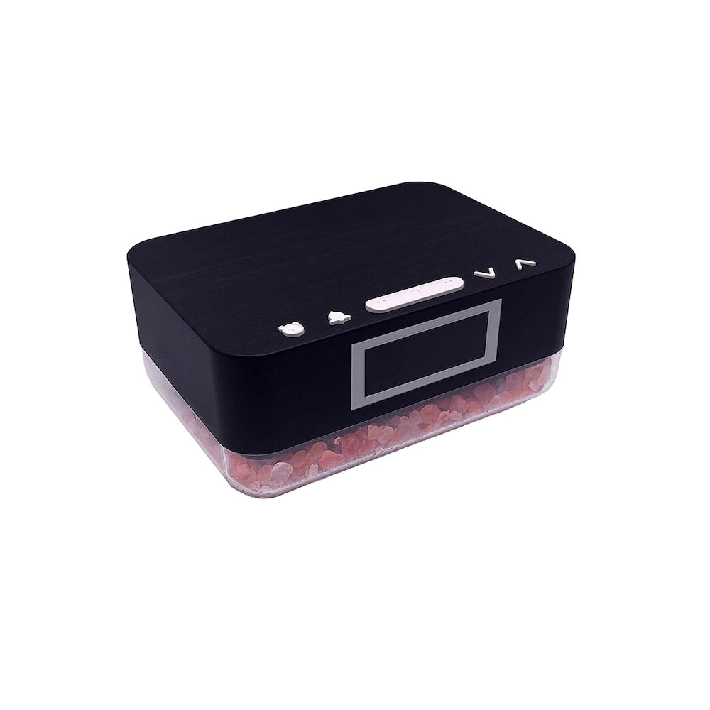 Alarm Clock Wireless Charger with Himalayan Salt Base + 3 Level LED Lamp - Black