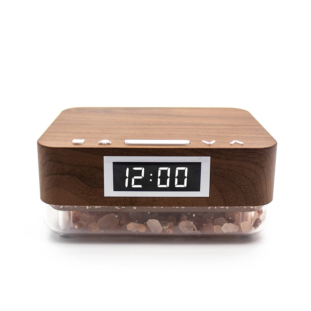 Alarm Clock Wireless Charger with Himalayan Salt Base + 3 Level LED Lamp - Brown