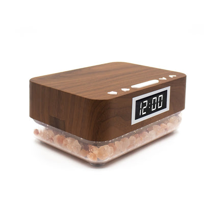 Alarm Clock Wireless Charger with Himalayan Salt Base + 3 Level LED Lamp - Brown