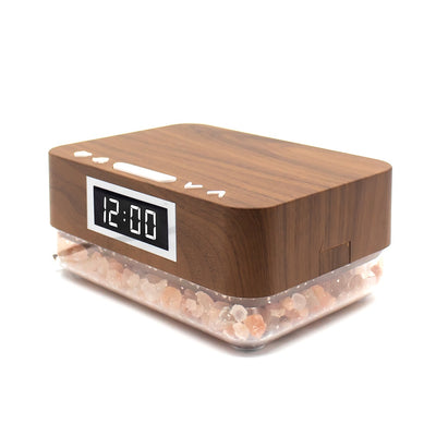 Alarm Clock Wireless Charger with Himalayan Salt Base + 3 Level LED Lamp - Brown