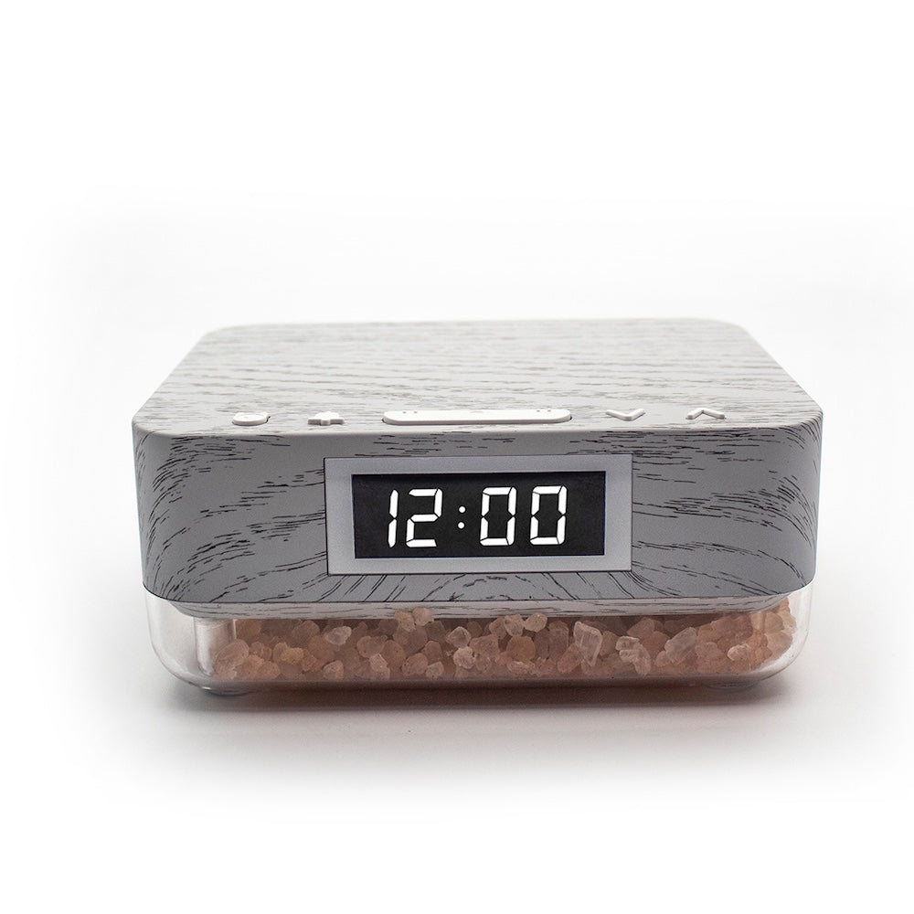 Alarm Clock Wireless Charger with Himalayan Salt Base + 3 Level LED Lamp - Grey
