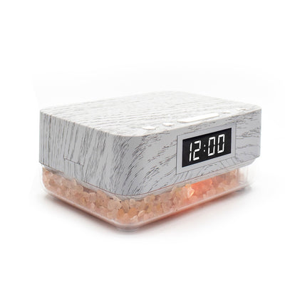 Alarm Clock Wireless Charger with Himalayan Salt Base + 3 Level LED Lamp - Grey