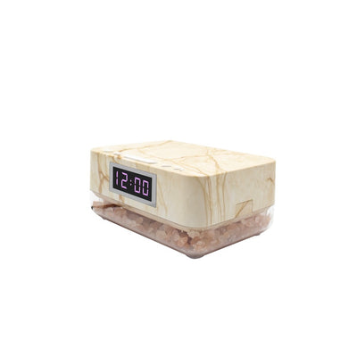 Alarm Clock Wireless Charger with Himalayan Salt Base + 3 Level LED Lamp - Marble Beige