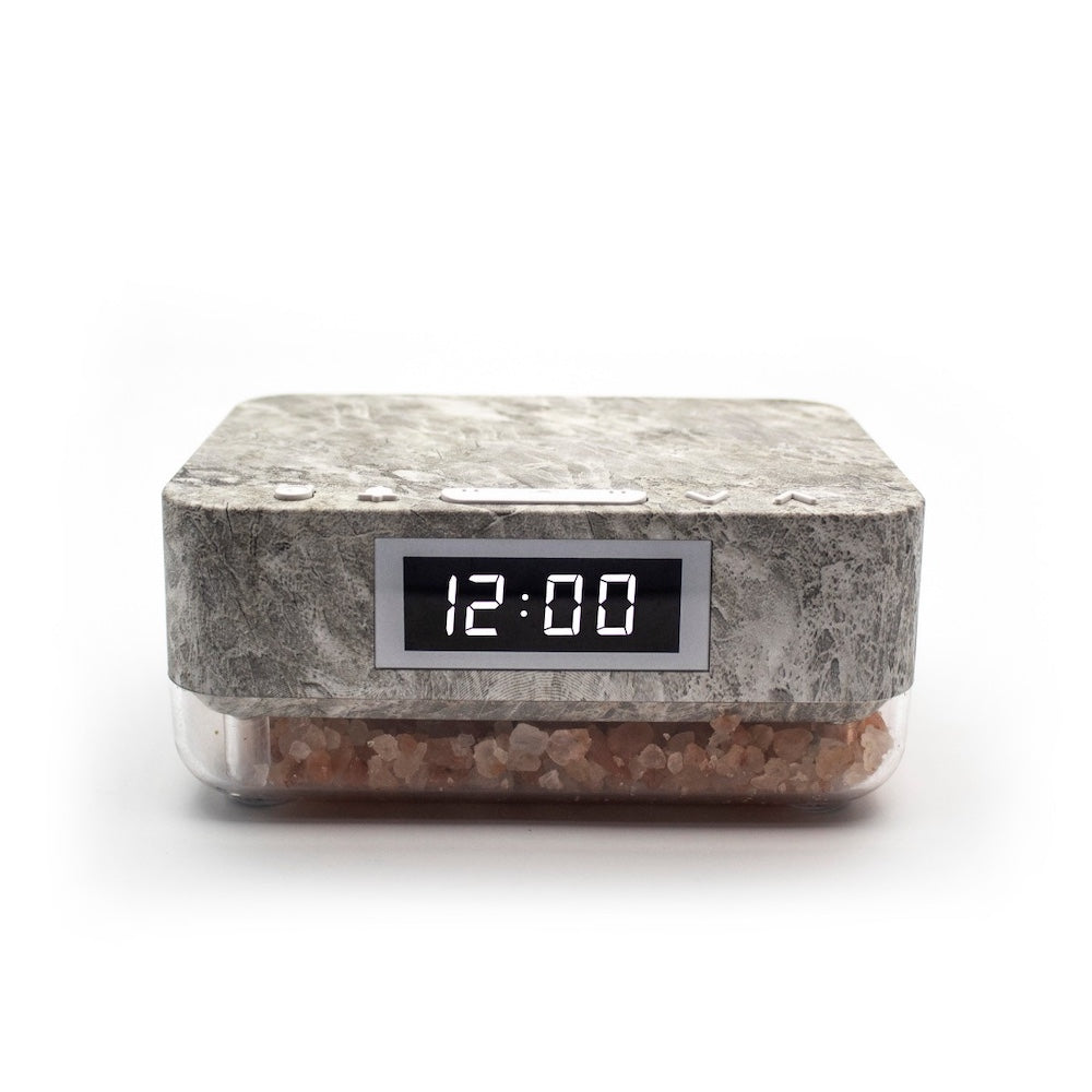 Alarm Clock Wireless Charger with Himalayan Salt Base + 3 Level LED Lamp - Marble Grey