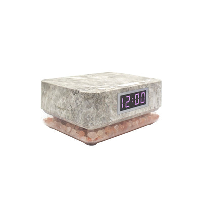 Alarm Clock Wireless Charger with Himalayan Salt Base + 3 Level LED Lamp - Marble Grey