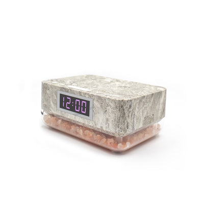 Alarm Clock Wireless Charger with Himalayan Salt Base + 3 Level LED Lamp - Marble Grey