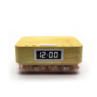 Alarm Clock Wireless Charger with Himalayan Salt Base + 3 Level LED Lamp - Wood
