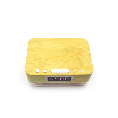 Alarm Clock Wireless Charger with Himalayan Salt Base + 3 Level LED Lamp - Wood