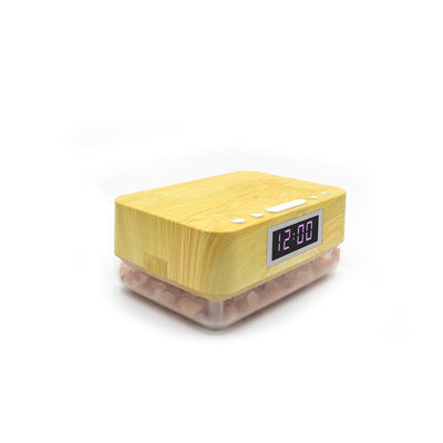 Alarm Clock Wireless Charger with Himalayan Salt Base + 3 Level LED Lamp - Wood