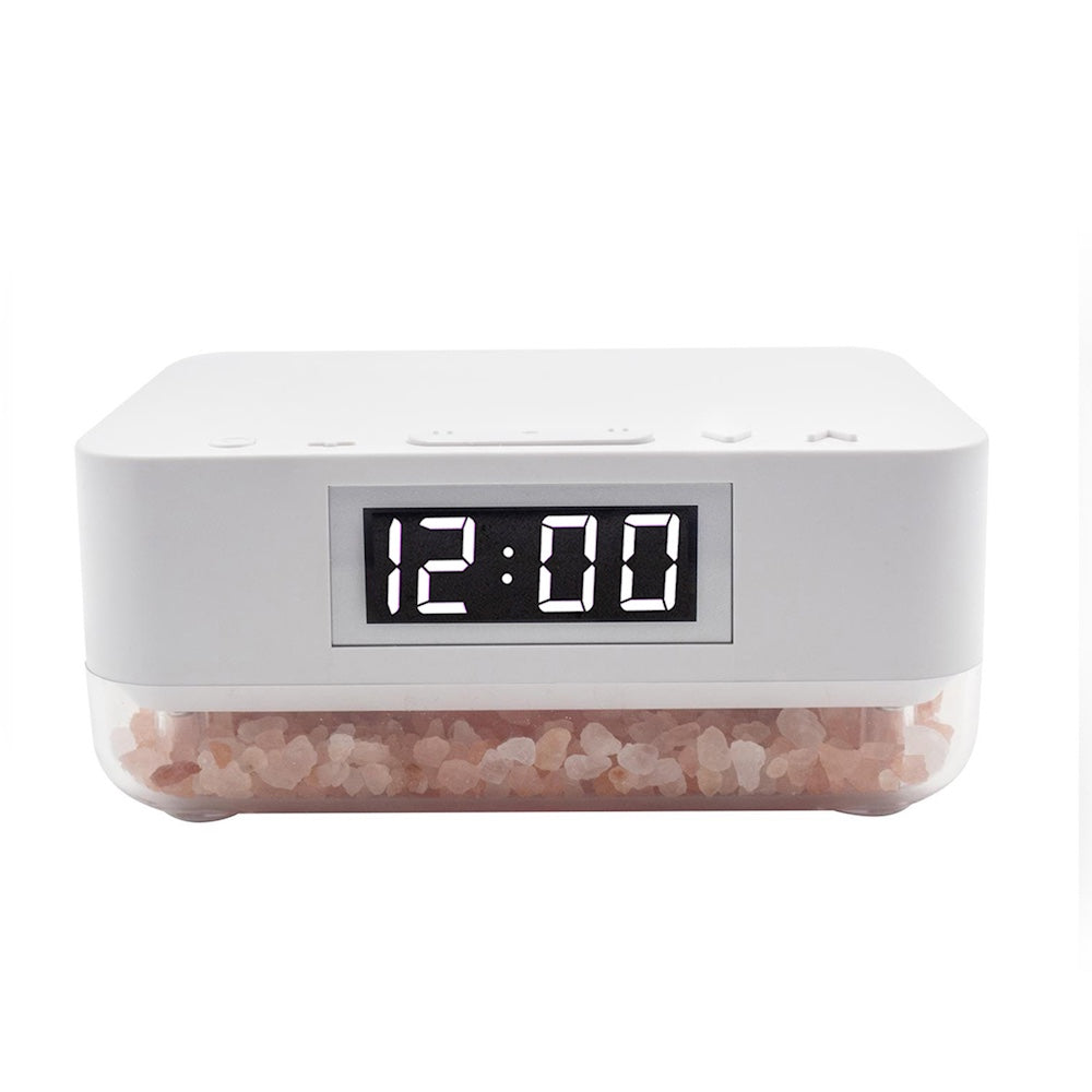 Alarm Clock Wireless Charger with Himalayan Salt Base + 3 Level LED Lamp - White