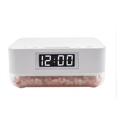 Alarm Clock Wireless Charger with Himalayan Salt Base + 3 Level LED Lamp - White