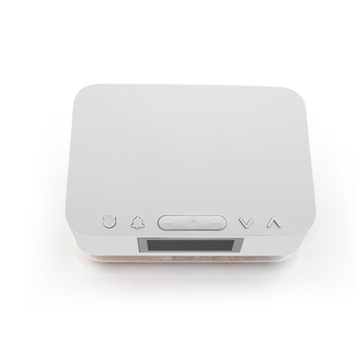 Alarm Clock Wireless Charger with Himalayan Salt Base + 3 Level LED Lamp - White