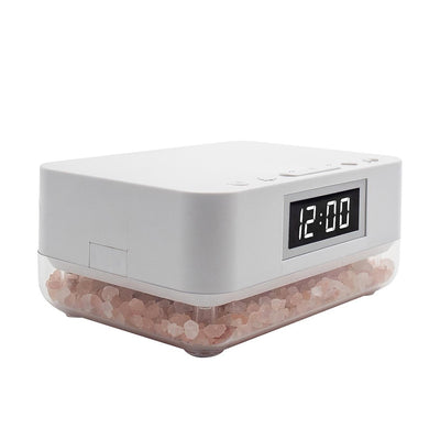Alarm Clock Wireless Charger with Himalayan Salt Base + 3 Level LED Lamp - White
