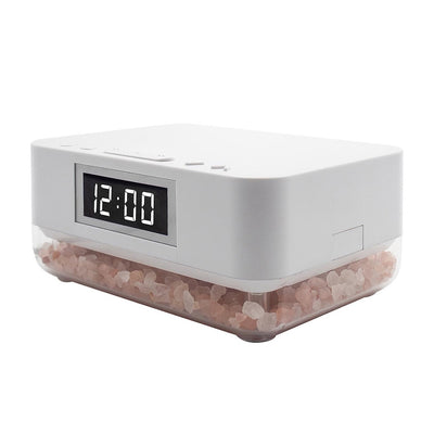 Alarm Clock Wireless Charger with Himalayan Salt Base + 3 Level LED Lamp - White