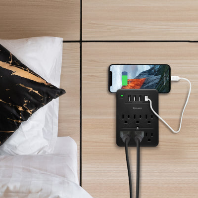 Surge Multi Charging Station with 6 Outlets & 4 USB Ports - Black