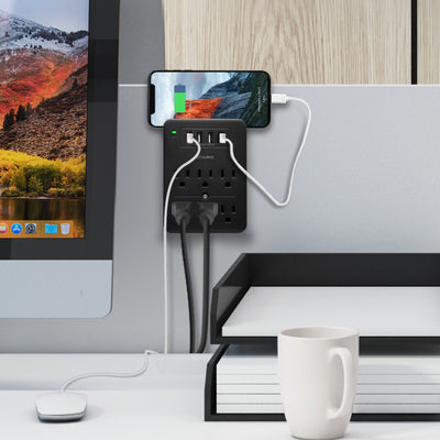 Surge Multi Charging Station with 6 Outlets & 4 USB Ports - Black