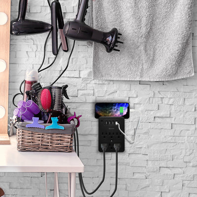 Surge Multi Charging Station with 6 Outlets & 4 USB Ports - Black