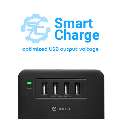 Surge Multi Charging Station with 6 Outlets & 4 USB Ports - Black