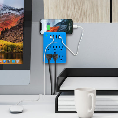 Surge Multi Charging Station with 6 Outlets & 4 USB Ports - Blue