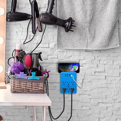 Surge Multi Charging Station with 6 Outlets & 4 USB Ports - Blue