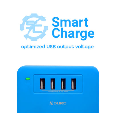 Surge Multi Charging Station with 6 Outlets & 4 USB Ports - Blue