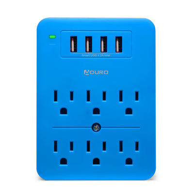 Surge Multi Charging Station with 6 Outlets & 4 USB Ports - Blue