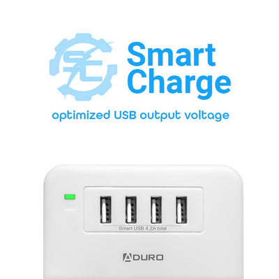 Surge Multi Charging Station with 6 Outlets & 4 USB Ports - White