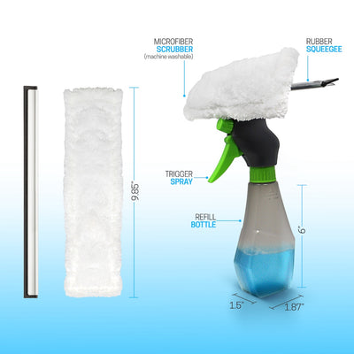 3 in 1 Window Cleaner Spray, Scrub, & Squeegee