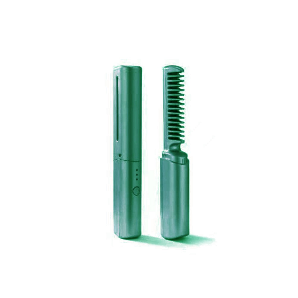 2 In 1 Wireless Hair Straightening Comb And Curling Iron - EMERALD GREEN