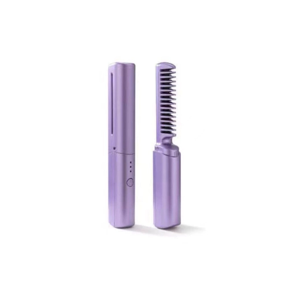2 In 1 Wireless Hair Straightening Comb And Curling Iron - PURPLE WISTERIA