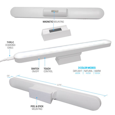 2 Pack Universal Portable, Tilting, Dimmable Rechargeable Light Bars