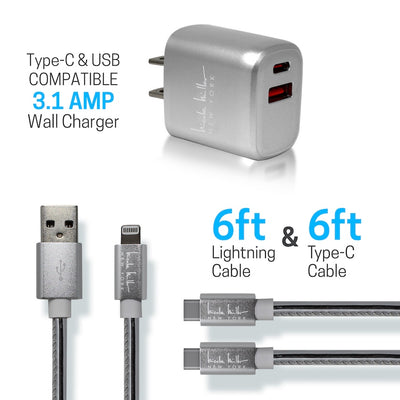 Nicole Miller Universal Rapid Charging Bundle - Silver