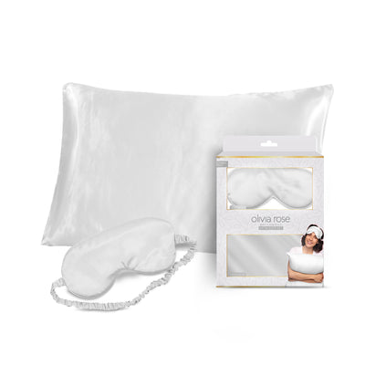 BUY ONE GET ONE FREE: Olivia Rose Satin Sleep Set Pillowcase & Eye Mask - WHITE