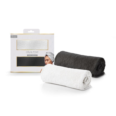 Olivia Rose Satin Sleep Set & 2 Pack Towel Turban - BLACK