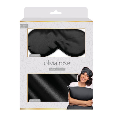 Olivia Rose Satin Sleep Set & 2 Pack Towel Turban - BLACK