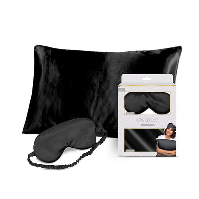 Olivia Rose Satin Sleep Set & 2 Pack Towel Turban - BLACK