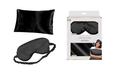 Olivia Rose Satin Sleep Set & 2 Pack Towel Turban - BLACK