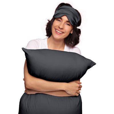 Olivia Rose Satin Sleep Set & 2 Pack Towel Turban - BLACK
