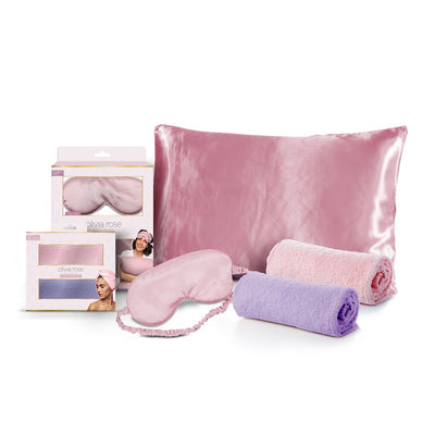 Olivia Rose Satin Sleep Set & 2 Pack Towel Turban - PINK