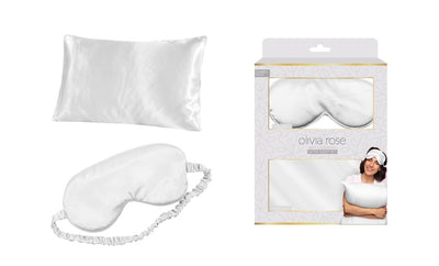 Olivia Rose Satin Sleep Set & 2 Pack Towel Turban - WHITE