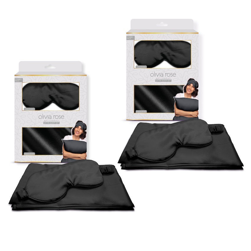 2 Pack Satin Sleep Set Pillowcase & Eye Mask - BLACK