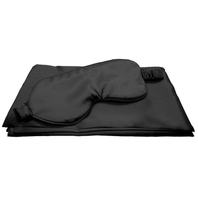 2 Pack Satin Sleep Set Pillowcase & Eye Mask - BLACK
