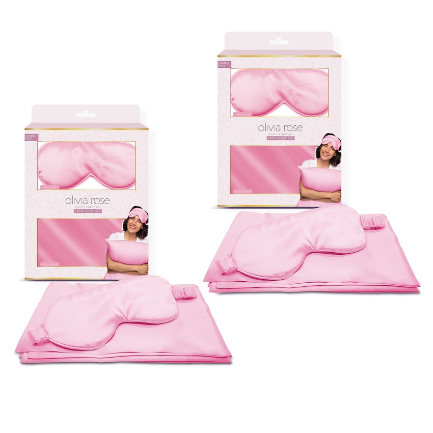 2 Pack Satin Sleep Set Pillowcase & Eye Mask - PINK