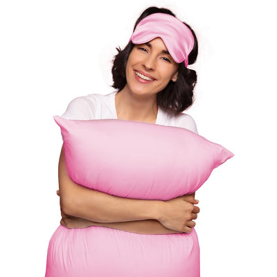 2 Pack Satin Sleep Set Pillowcase & Eye Mask - PINK