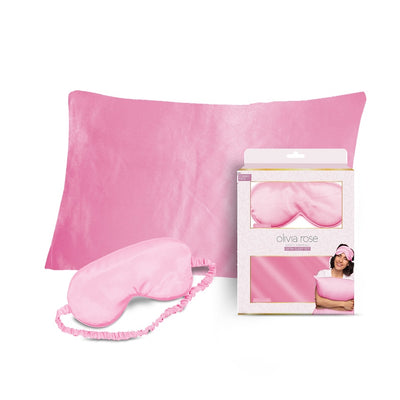 2 Pack Satin Sleep Set Pillowcase & Eye Mask - PINK