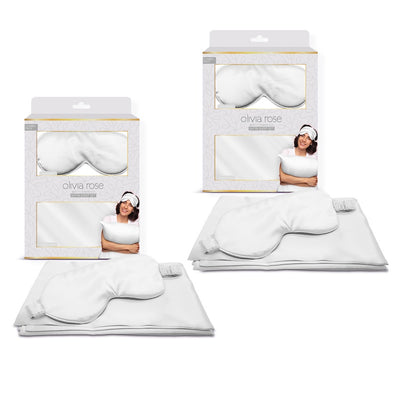 2 Pack Satin Sleep Set Pillowcase & Eye Mask - WHITE