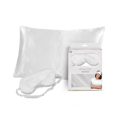 2 Pack Satin Sleep Set Pillowcase & Eye Mask - WHITE