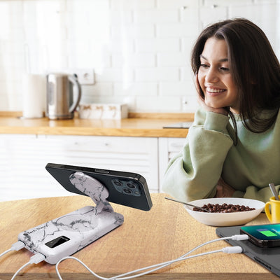 PowerMag View Wireless Charging Backup Battery - White Marble