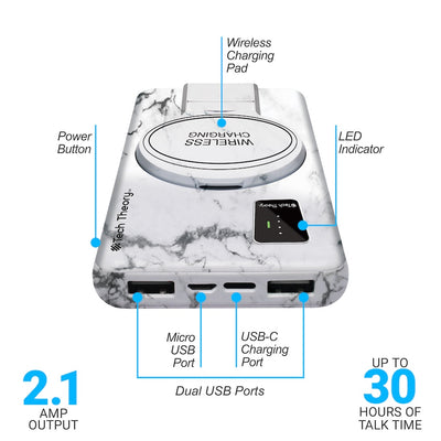 PowerMag View Wireless Charging Backup Battery - White Marble