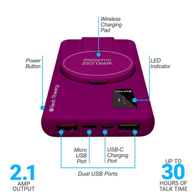 View Wireless Charging 10,000mAh Backup Battery - PLUM